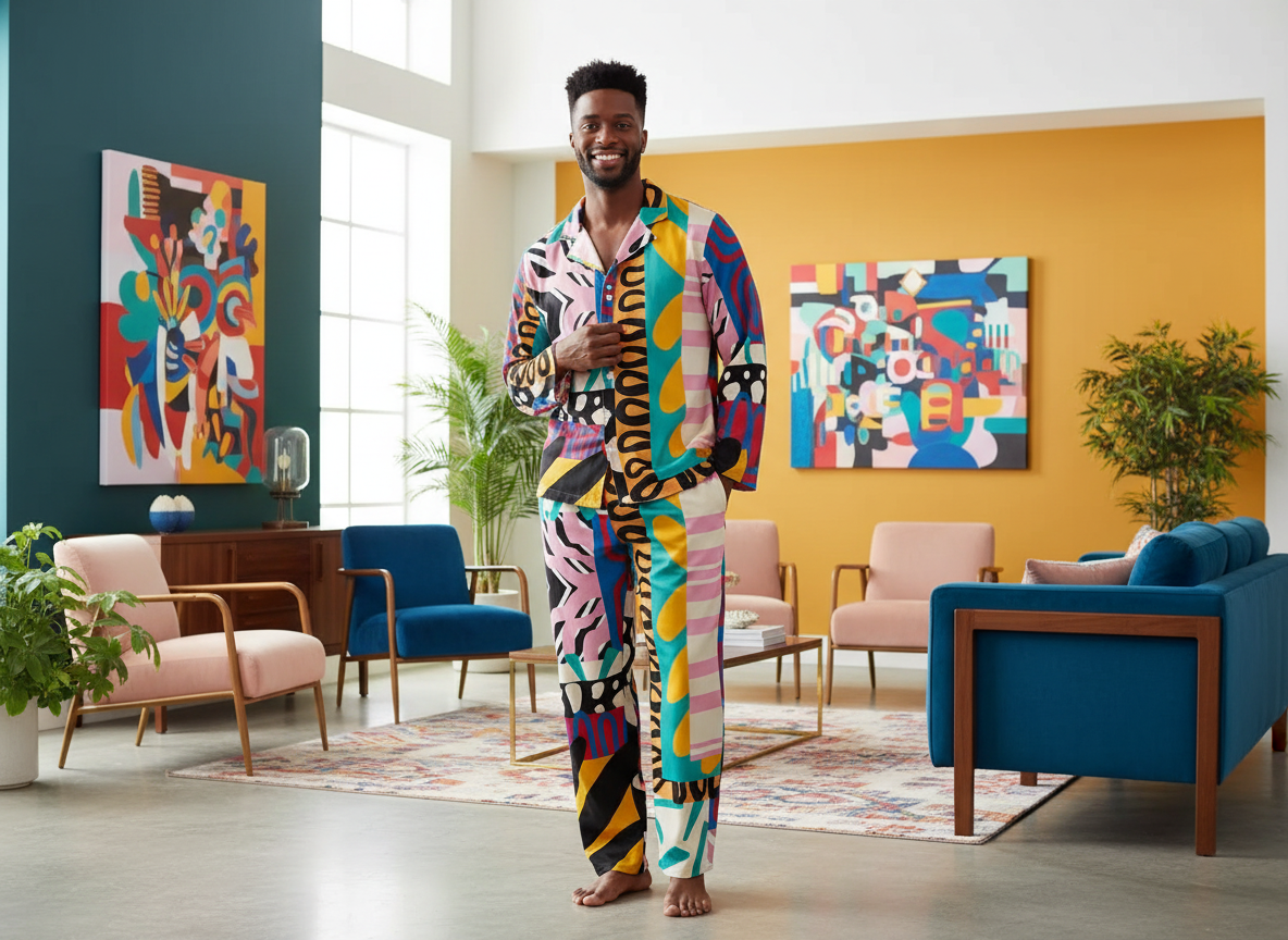 ABEILLE CREATIONS- Adinkra Design – Men’s Long Sleeve Pajama 2-Piece Set
