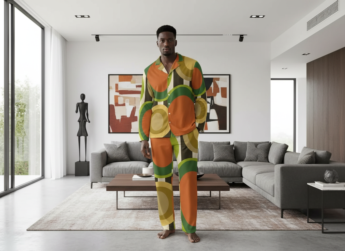 ABEILLE CREATIONS- Kofi Design – Men’s Long Sleeve Pajama 2-Piece Set