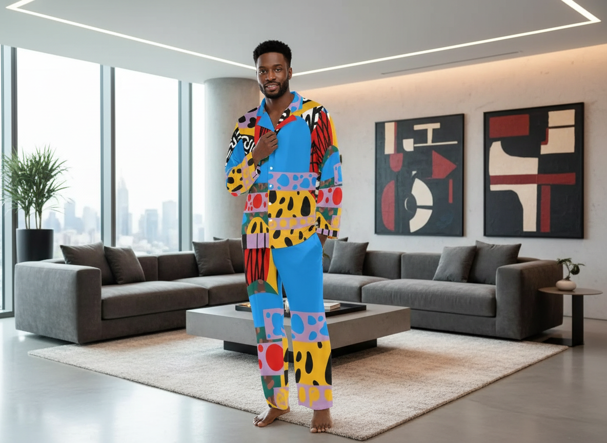 ABEILLE CREATIONS- Makena Design – Men’s Long Sleeve Pajama 2-Piece Set